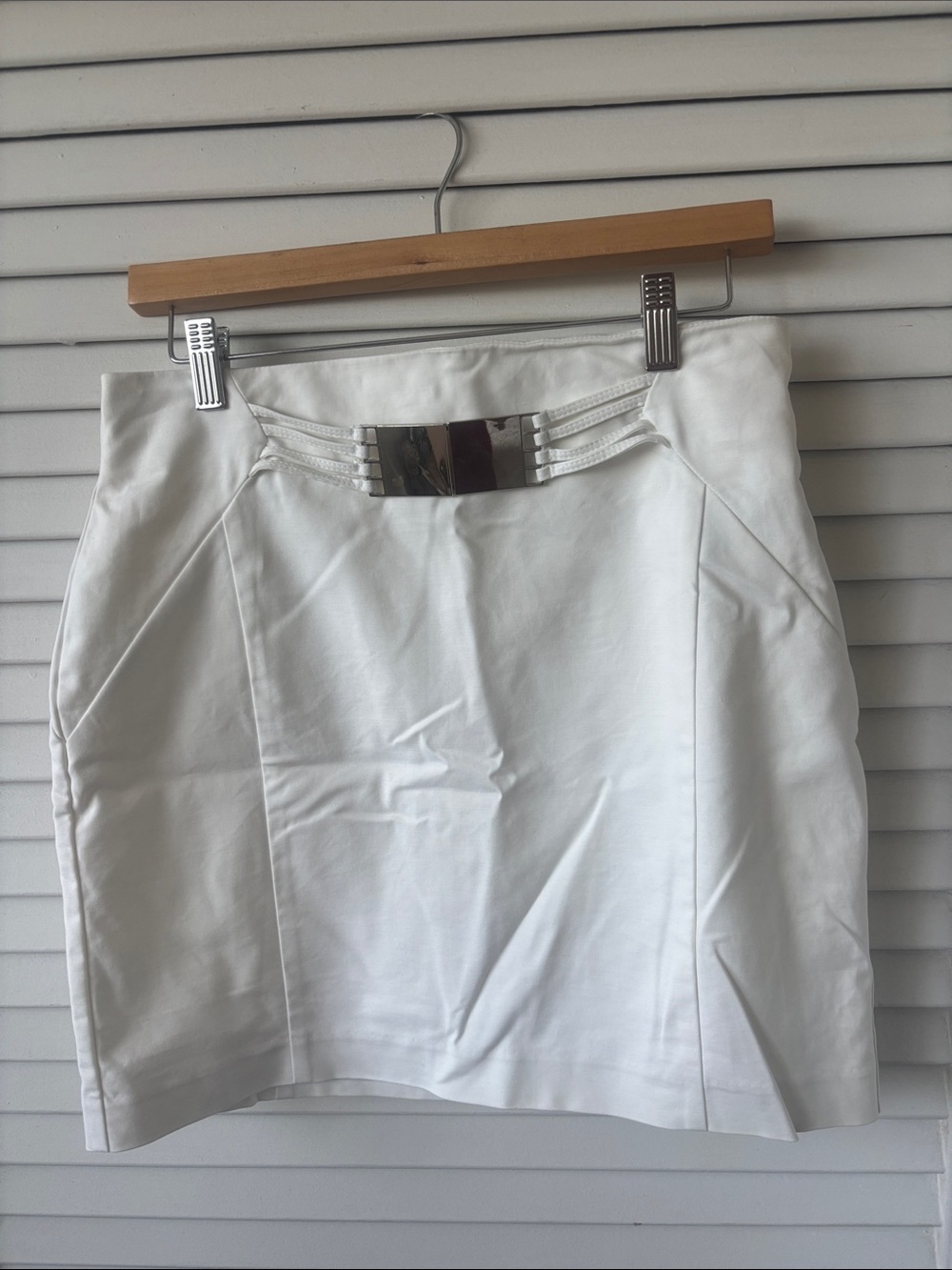 White Mini Skirt with Silver Waist Detail